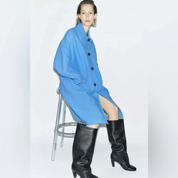 ZARA  MANTECO ZW COLLECTION  WOOL OVERSIZED COAT - Picture 4 of 12